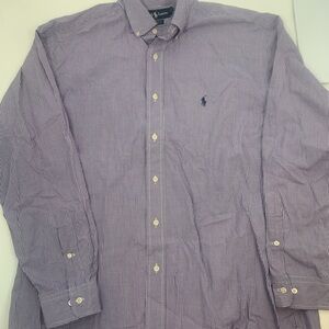 Ralph Lauren Yarmouth 100% cotton purple gingham size 16 1/2 34/35 LS